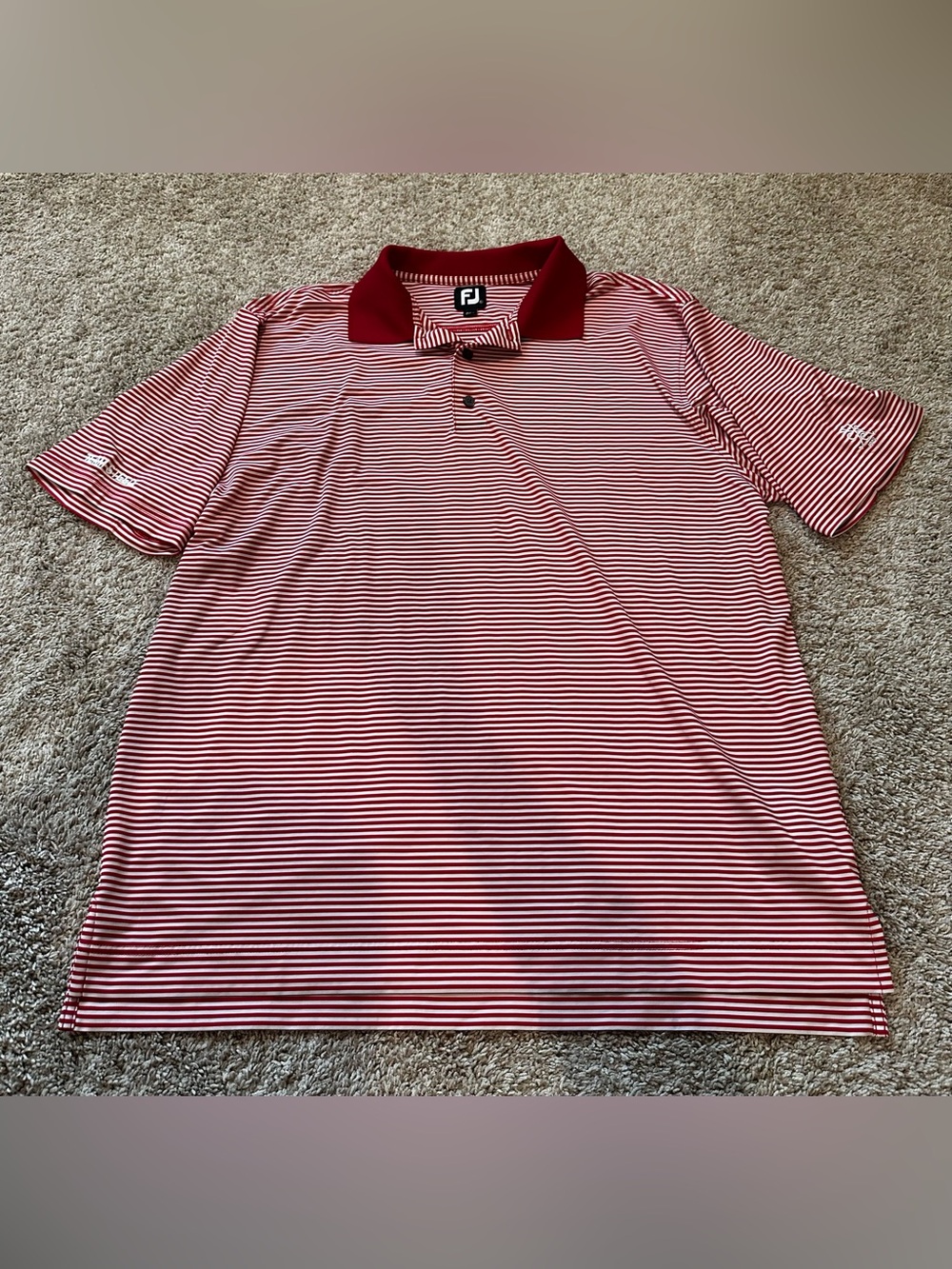 FootJoy FJ Mens Golf Polo Shirt XL Red White Striped Short Sleeve Performance